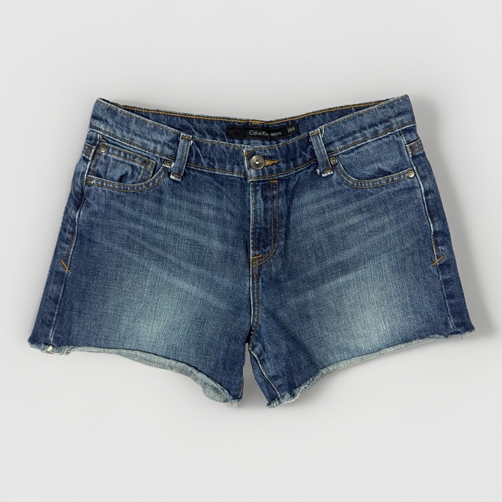 Calvin Klein Jeans Denim Shorts Womens 29 Blue Raw Hem Mid Rise 100% Cotton